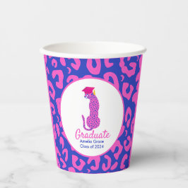 Vasos De Papel Graduación Leopardo rosa y azul
