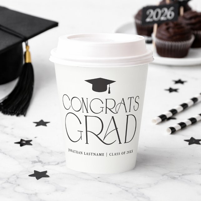 Vasos De Papel Graduación Minimalista Moderna (Modern Minimalist Graduation Paper Cups)