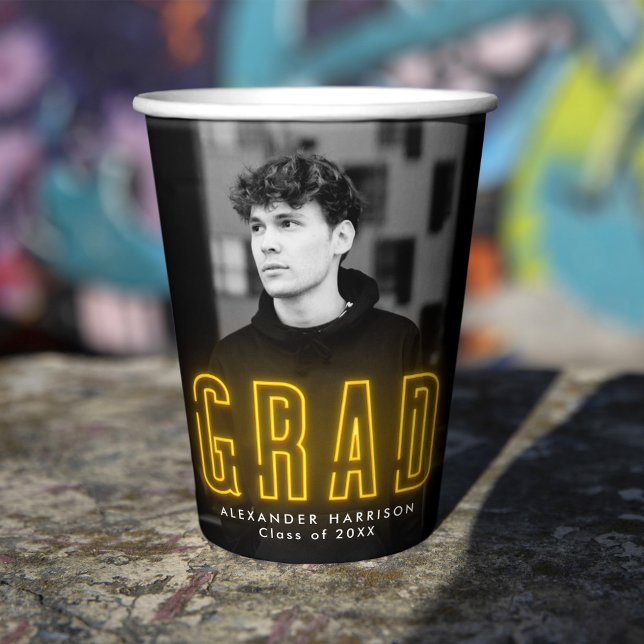 Vasos De Papel Graduación moderna de neón amarillo (Subido por el creador)