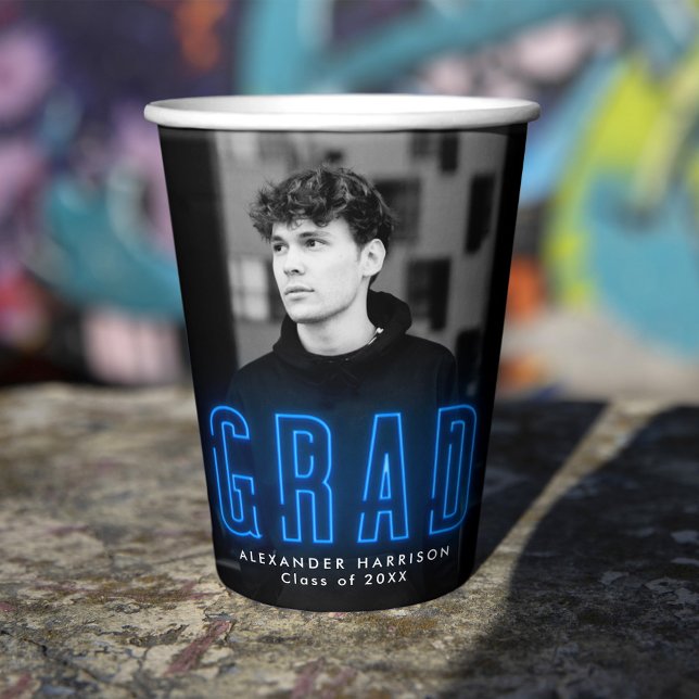 Vasos De Papel Graduación moderna de neón azul (Subido por el creador)