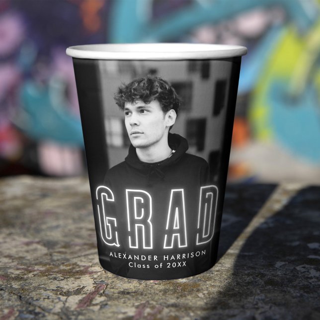 Vasos De Papel Graduación moderna de neón blanco (Subido por el creador)
