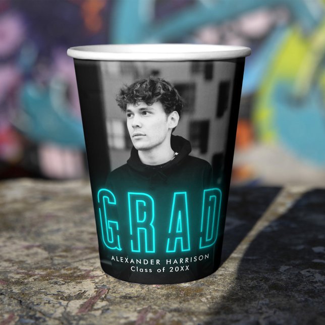 Vasos De Papel Graduación moderna de neón cian (Subido por el creador)