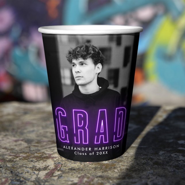 Vasos De Papel Graduación moderna de neón morado (Subido por el creador)