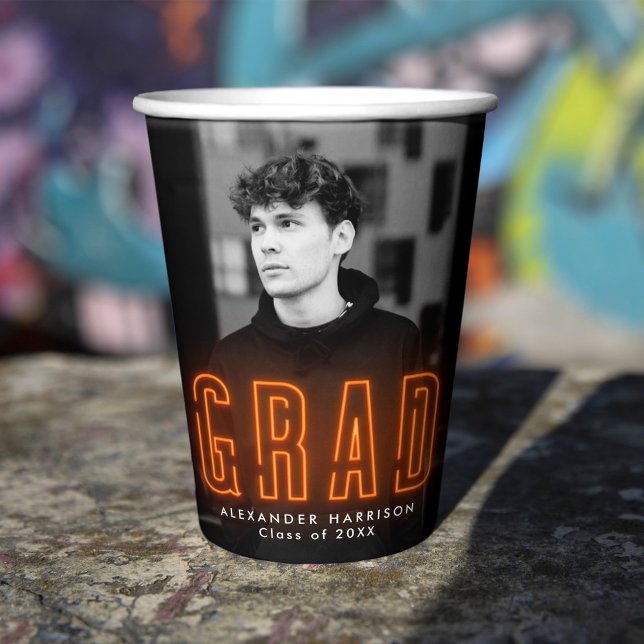 Vasos De Papel Graduación moderna de neón Naranja (Subido por el creador)