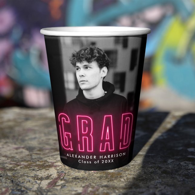 Vasos De Papel Graduación moderna de neón rosa caliente (Subido por el creador)