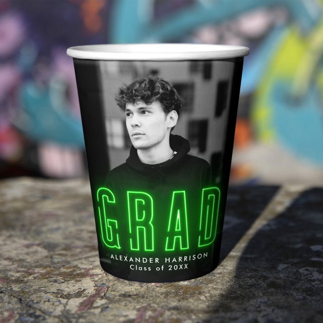 Vasos De Papel Graduación moderna del neón verde limón (Subido por el creador)