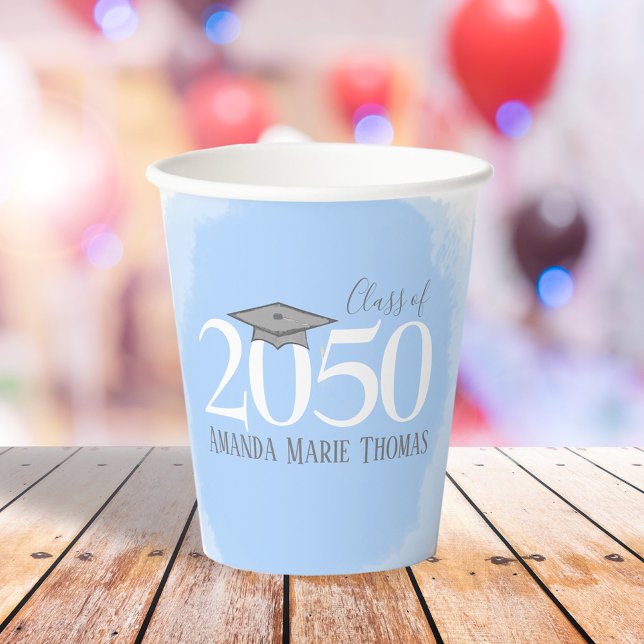 Vasos De Papel Graduación moderna Mortarboard Azul (Subido por el creador)