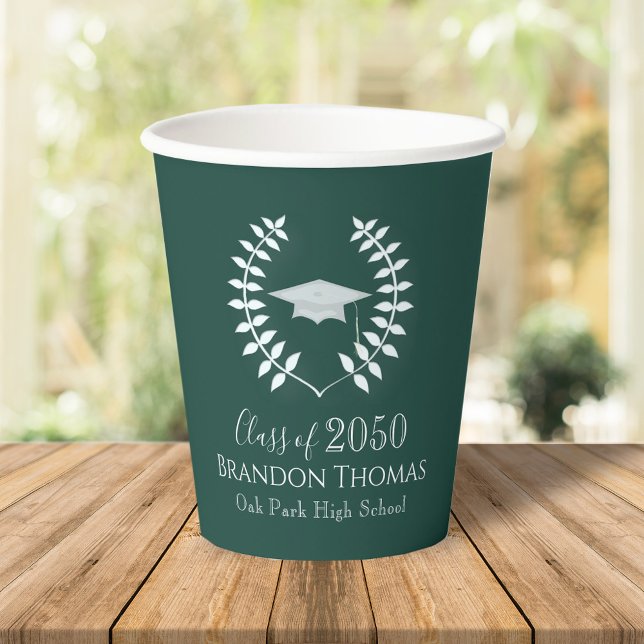Vasos De Papel Graduación Moderno Mortarboard Classic Dark Green (Subido por el creador)