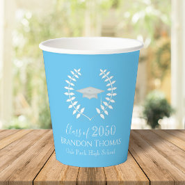 Vasos De Papel Graduación Moderno Mortarboard Classic Light Blue
