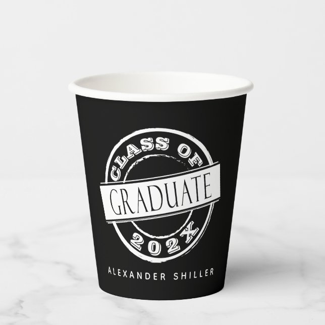 Vasos De Papel Graduación negra moderna personalizado (Anverso)