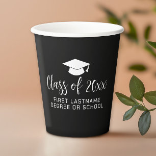 Vasos De Papel Graduación Parte Clase de Grad Cap Name Black