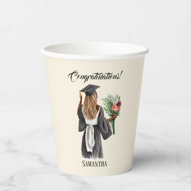 Vasos De Papel Graduación personalizada de acuarela (13) (Anverso)