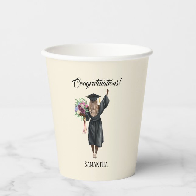 Vasos De Papel Graduación personalizada de acuarela (7) (Anverso)