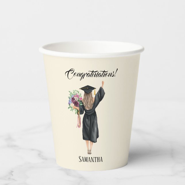 Vasos De Papel Graduación personalizada de acuarela (8) (Anverso)