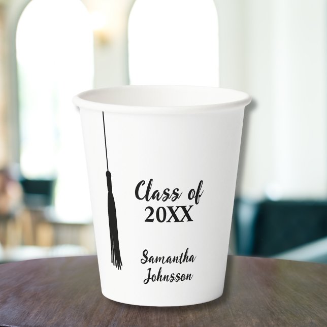 Vasos De Papel Graduación Personalizada de Grad Tassel de moda 20 (Chic 2024 Grad Tassel Personalized Graduation Paper Cups)