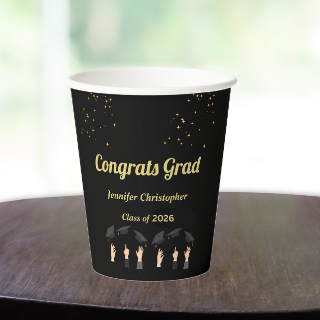 Vasos De Papel Graduación personalizada moderna negra y dorada 20 (Subido por el creador)