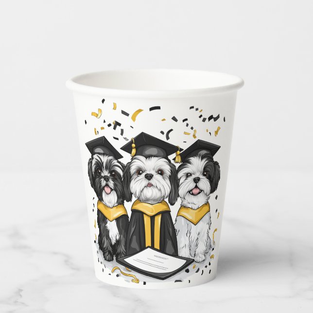 Vasos De Papel Graduación Shih Tzu Dogs (Anverso)