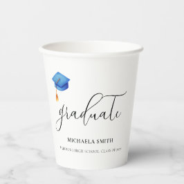 Vasos De Papel Graduación simple azul Gorra de guiones Graduado