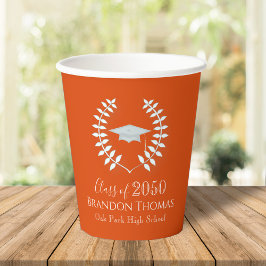 Vasos De Papel Graduación simple Naranja de Mortarboard moderno