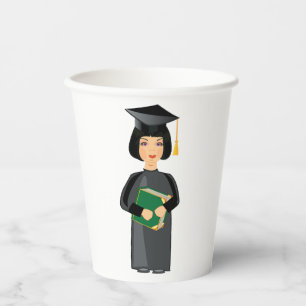 Vasos De Papel Graduada con Gorra y Toga Negras
