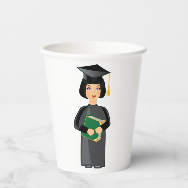 Vasos De Papel Graduada con Gorra y Toga Negras (Anverso)