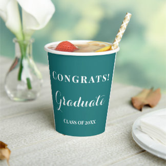 Vasos De Papel Graduado Clase de Celebración Verde y Blanco