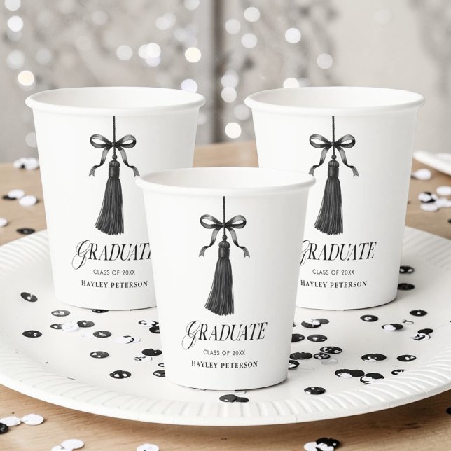 Vasos De Papel Graduate Black Bow Tassel Graduation Party (Subido por el creador)