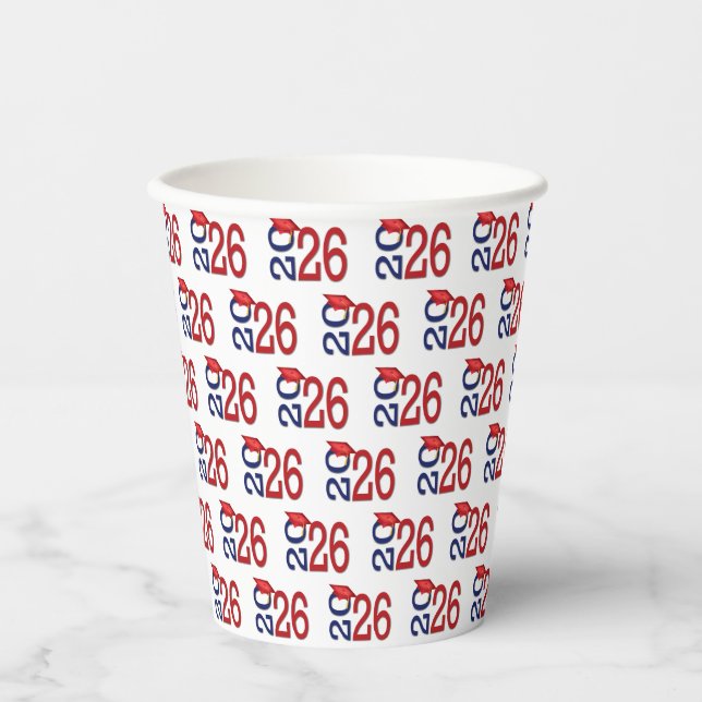 Vasos De Papel Graduation 2026 Navy Blue and Red (Anverso)