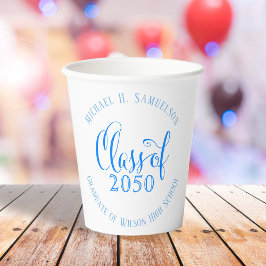 Vasos De Papel Graduation Modern Minimalist Script Azure Blue