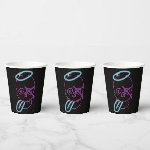 Vasos De Papel Graffiti de cráneo - rosa, morado, azul y negro