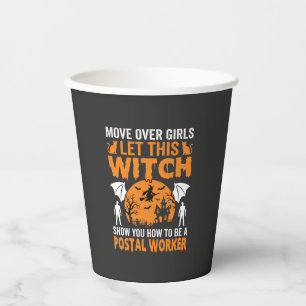 Vasos De Papel Gráfica Divertida de Gato Bruja Trabajadora Postal