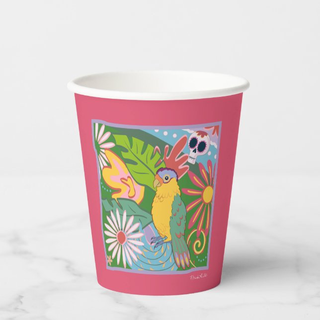 Vasos De Papel Gráfico de Frida Kahlo Parrot (Anverso)