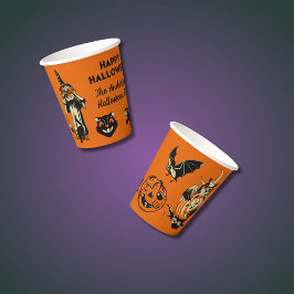 Vasos De Papel Gráficos de Halloween de estilo vintage naranja y 