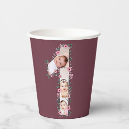 Vasos De Papel Gran Chica de cumpleaños Collage de fotos Flor ros