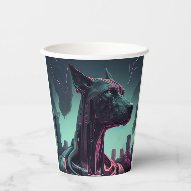 Vasos De Papel Gran danés futurista El compañero robótico (Anverso)