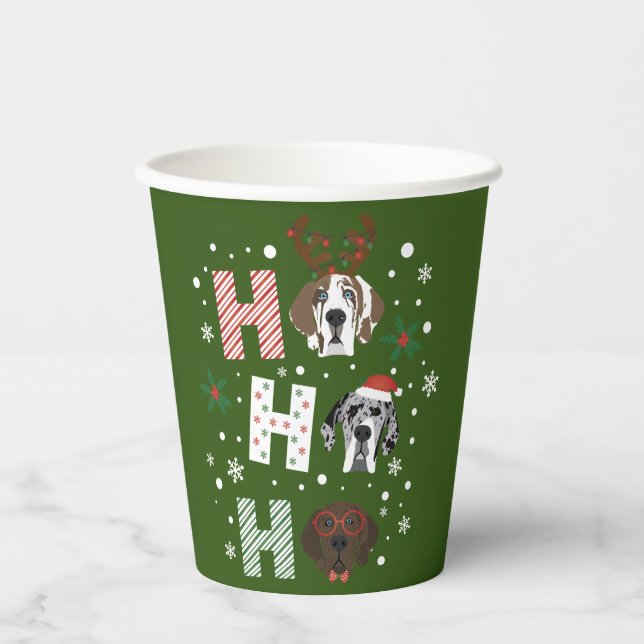 Vasos De Papel Gran Danés Ho Ho Ho Feliz Navidad (Anverso)
