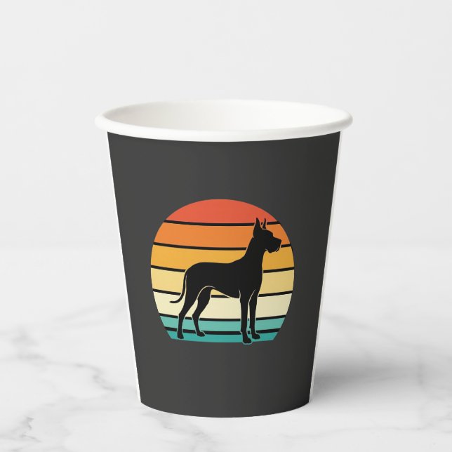 Vasos De Papel Gran Danés Silueta de Perro Atardecer Retro (Anverso)