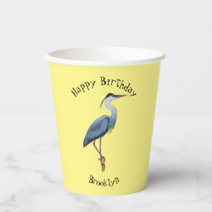 Vasos De Papel Gran ilustracion personalizado de garza azul