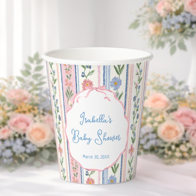 Vasos De Papel Grandmillennial Floral Girl Baby Shower (Subido por el creador)
