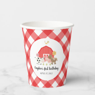 Vasos De Papel Granja Animal Nacimiento Rojo Papel Cucharas