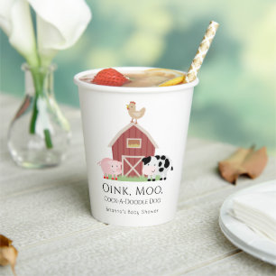 Vasos De Papel Granja de animales Barnyard Baby Shower blanco
