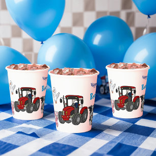 Vasos De Papel Granja de Animales de Cumpleaños con Tractor Rojo