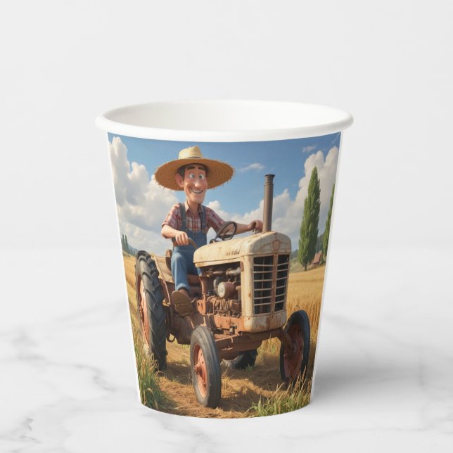 Vasos De Papel Granjero en Tractor (Anverso)