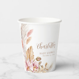 Vasos De Papel Grasa Bohemiana Floral Pampas | BABY SHOWER