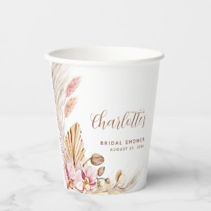 Vasos De Papel Grasa Boho Pink Brown Pampas Ducha de novia