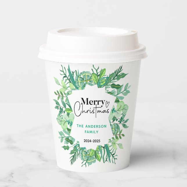 Vasos De Papel : Grasa verde acuarela - Fiesta de Navidades festi (Anverso)