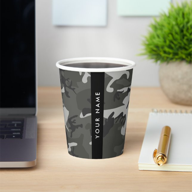 Vasos De Papel Gray Camouflage Pattern, Your name, Personalize (in situ)