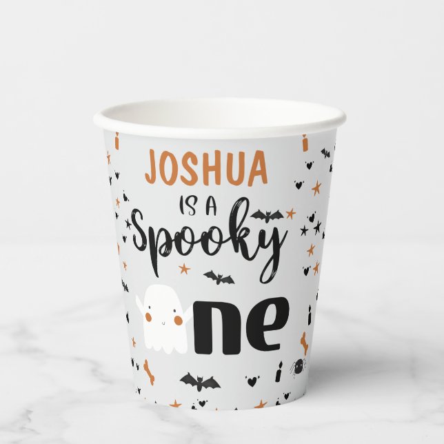 Vasos De Papel Gray Spooky One Halloween 1er cumpleaños (Anverso)
