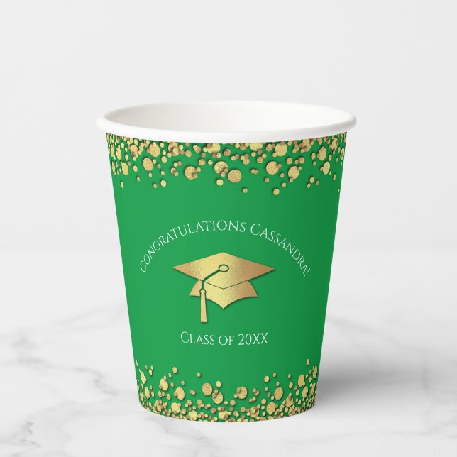 Vasos De Papel Green and Gold Graduation (Anverso)