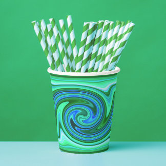Vasos De Papel Green Blue Swirl - Guay Resumen Trippy Neon Fiesta